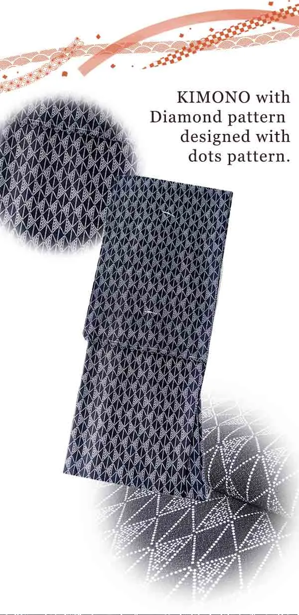 Washable pre-tailored Lined KIMONO【M】(Diamond pattern designed with dots pattern.)
