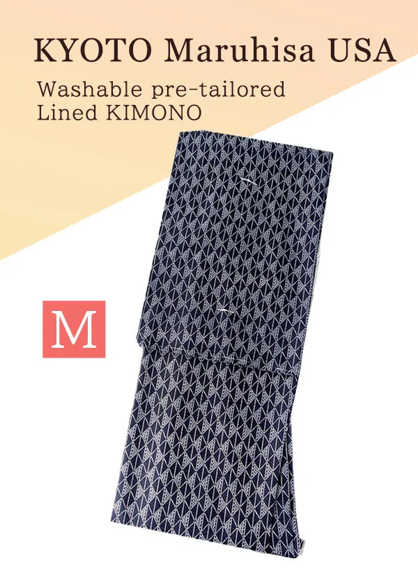 Washable pre-tailored Lined KIMONO【M】(Diamond pattern designed with dots pattern.)