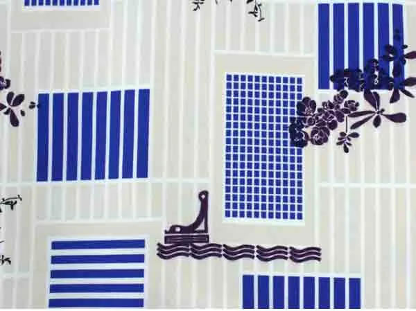 Washable pre-tailored Lined KIMONO【ONE-SIZE】(Blue geometric patterns, polka dots and orchids on latticework pattern.)