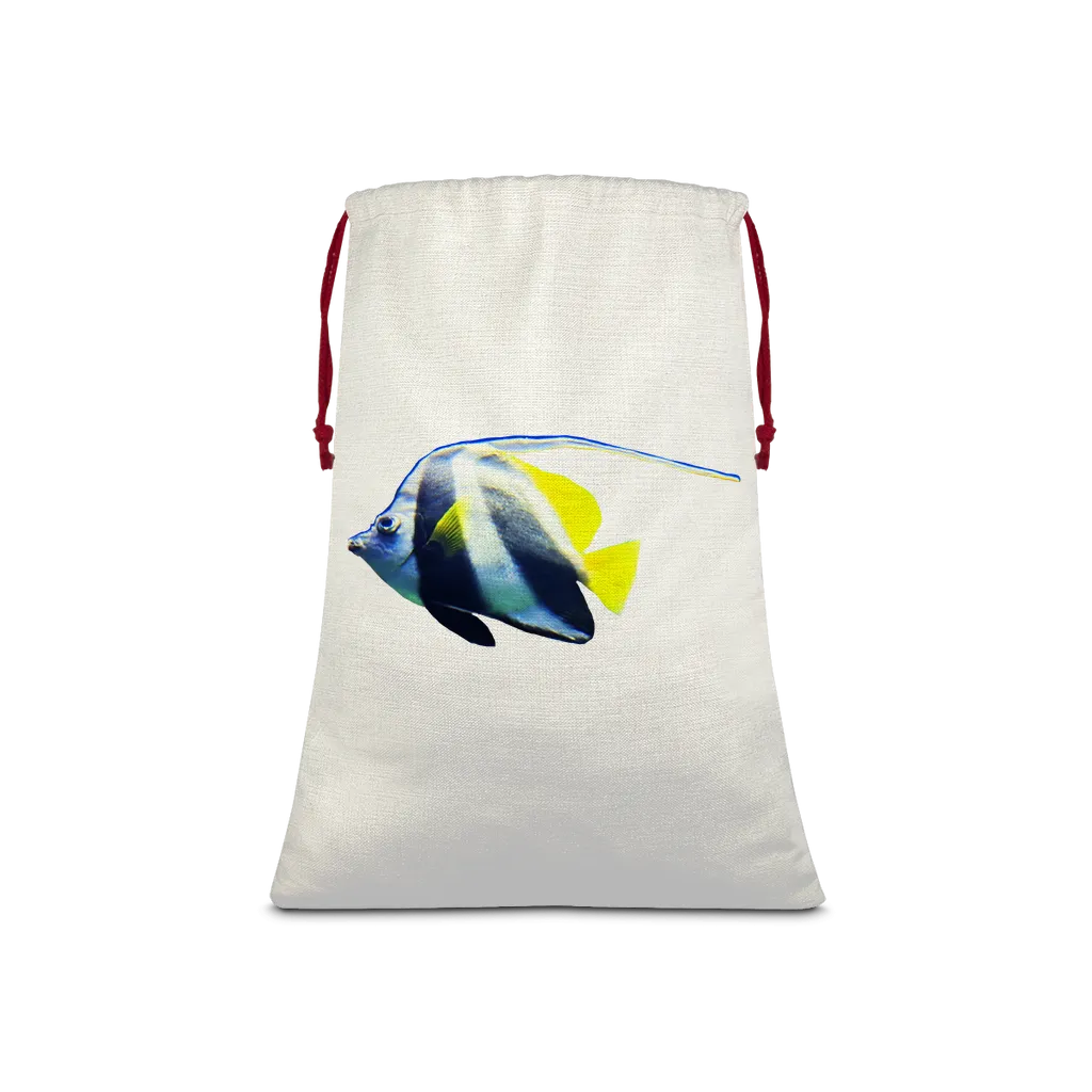 White Black Fish Stripe Sublimation Linen Drawstring Sack