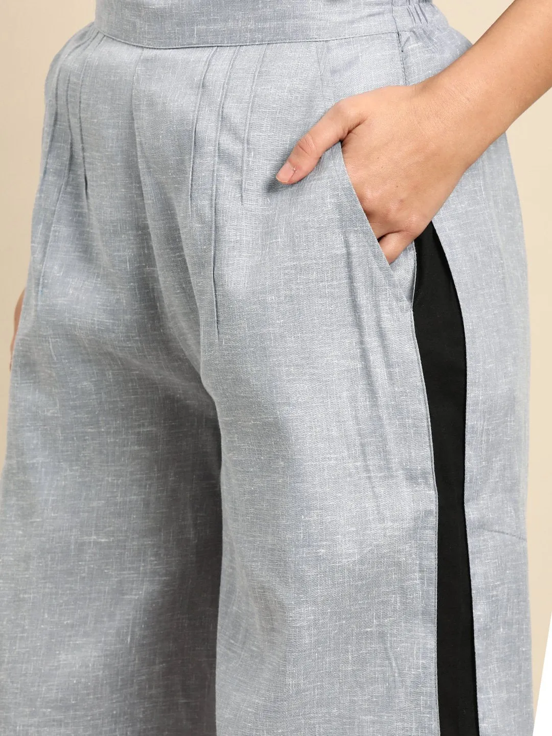 Women Grey  Self Design Cotton Wide Leg Palazzo