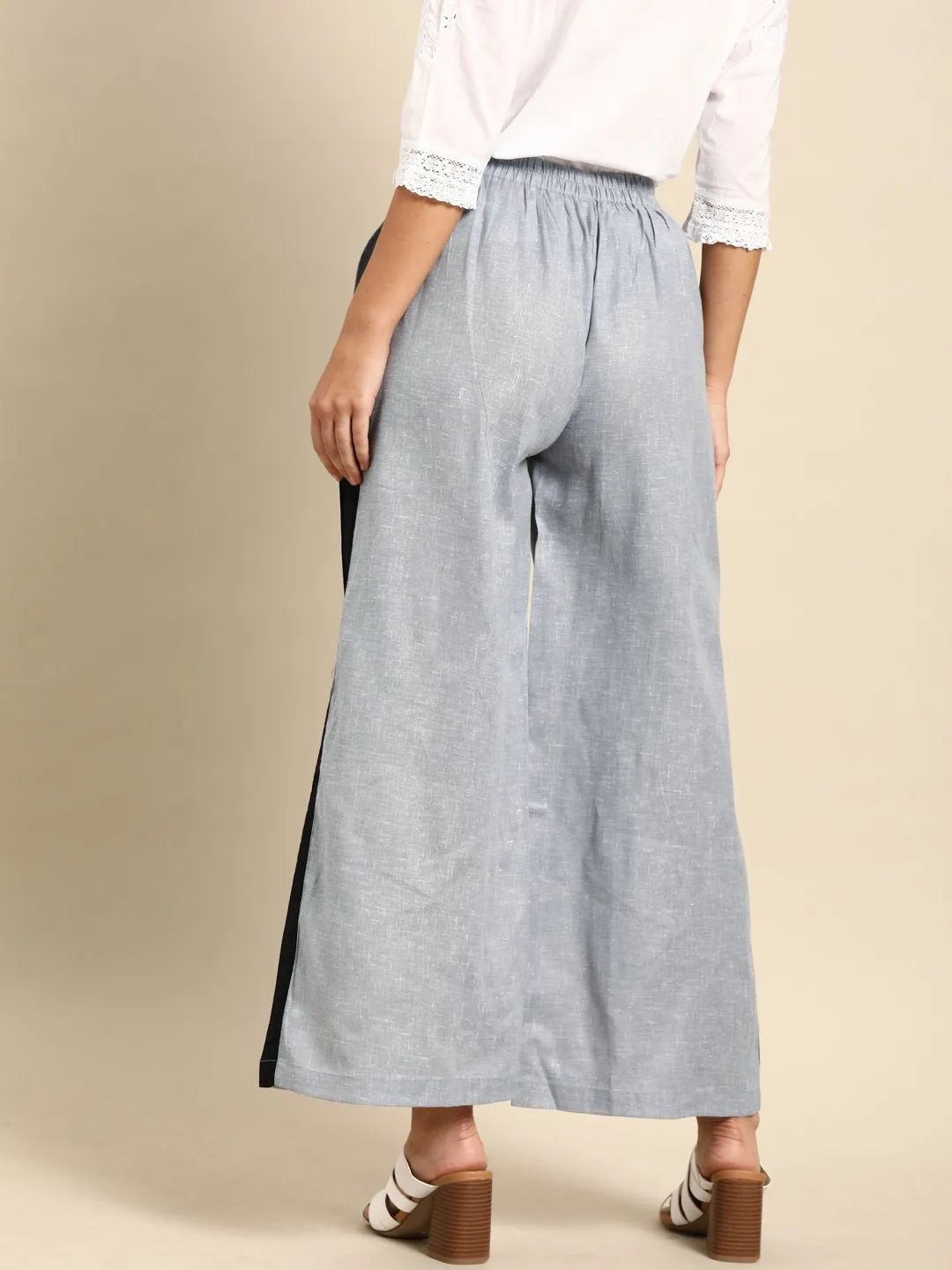 Women Grey  Self Design Cotton Wide Leg Palazzo