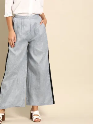 Women Grey  Self Design Cotton Wide Leg Palazzo