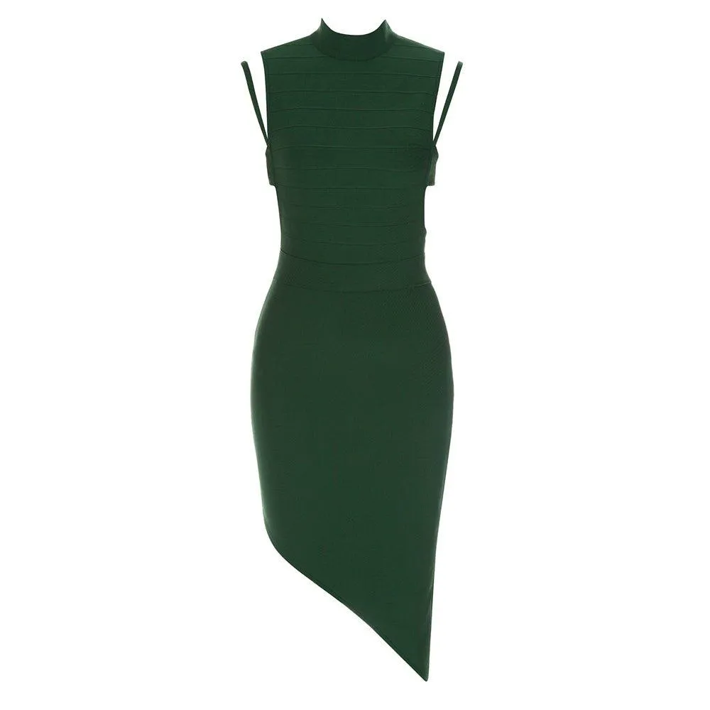 Women's Sleeveless High Neck Striped Midi Bandage Dress - GFIT