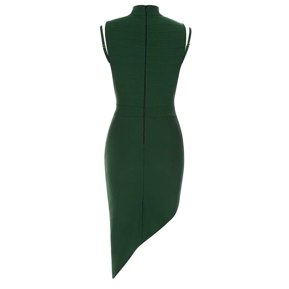Women's Sleeveless High Neck Striped Midi Bandage Dress - GFIT