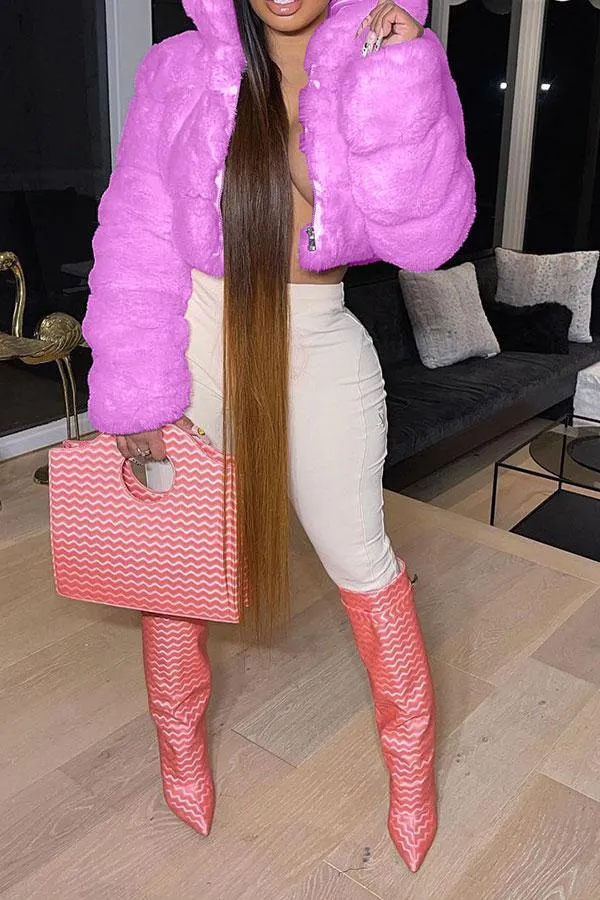 xiangtuibao Solid Color Faux Fur Luxe Hooded Coat