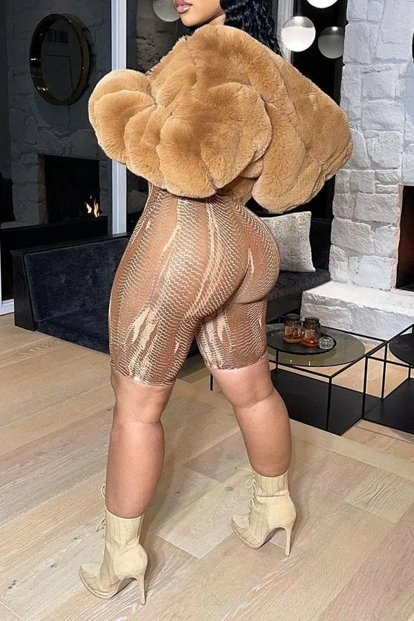xiangtuibao Solid Color Faux Fur Luxe Hooded Coat