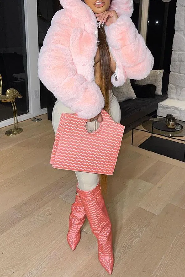 xiangtuibao Solid Color Faux Fur Luxe Hooded Coat