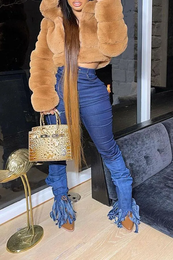 xiangtuibao Solid Color Faux Fur Luxe Hooded Coat