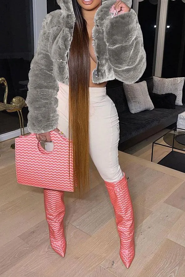 xiangtuibao Solid Color Faux Fur Luxe Hooded Coat