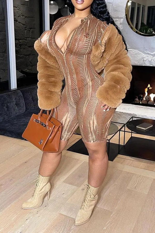 xiangtuibao Solid Color Faux Fur Luxe Hooded Coat